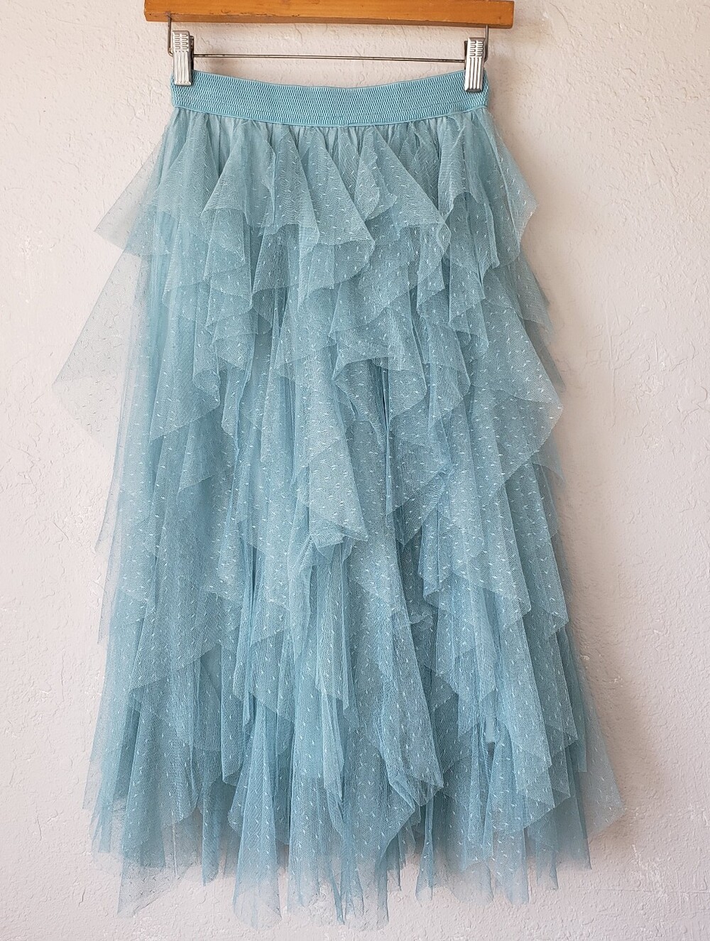 Anthropologie Dusty Blue Layered Tulle Maxi Skirt